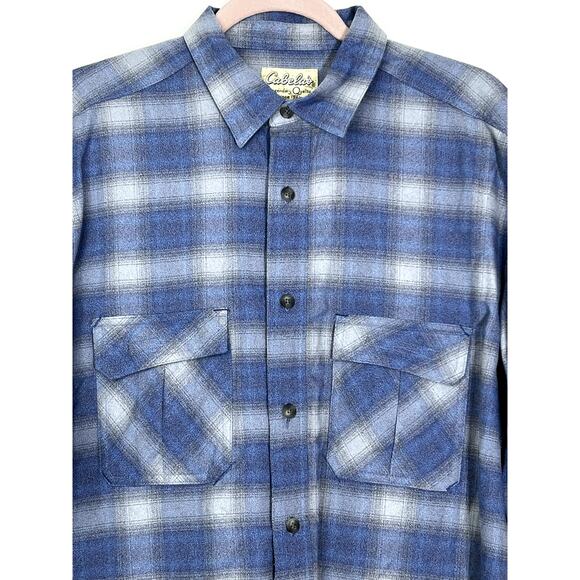 Mens Cabela's Blue Plaid Fleece Button Up Collared Long Sleeve Shirt Top Size L - Picture 2 of 7